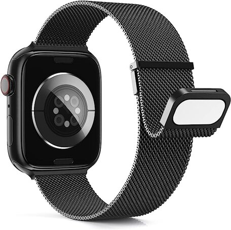 Milanese band - Zwart - Extra sterke magneet - Geschikt voor Apple Watch 38mm / 40mm / 41mm / 42mm