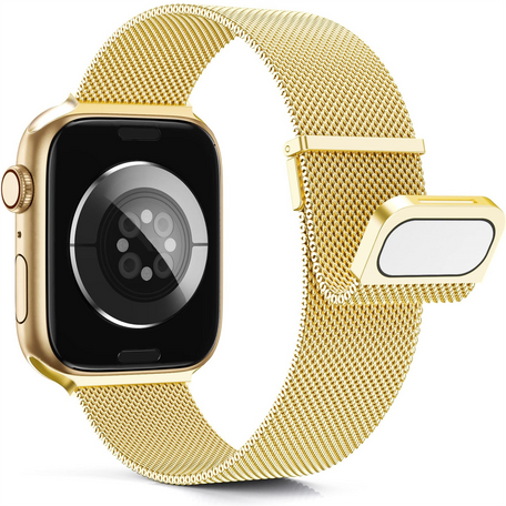 Milanese band - Goud - Extra sterke magneet - Geschikt voor Apple Watch 42mm / 44mm / 45mm / 46mm / 49mm