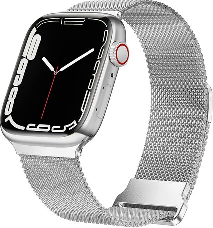 Milanese band - Zilver - Extra sterke magneet - Geschikt voor Apple Watch 42mm / 44mm / 45mm / 46mm / 49mm