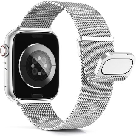 Milanese band - Zilver - Extra sterke magneet - Geschikt voor Apple Watch 42mm / 44mm / 45mm / 46mm / 49mm