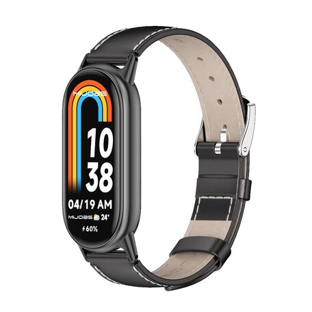 Echt leren bandje - Zwart met zwarte aansluiting - Xiaomi Smart band 8