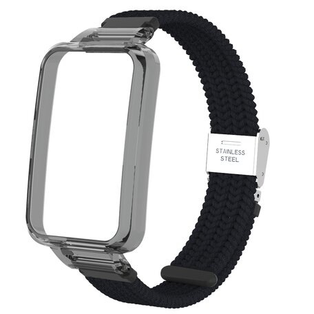 Braided nylon bandje met case - Zwart - Xiaomi Smart band 7 Pro