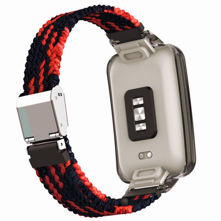 Braided nylon bandje met case - Zwart met rood - Xiaomi Smart band 7 Pro