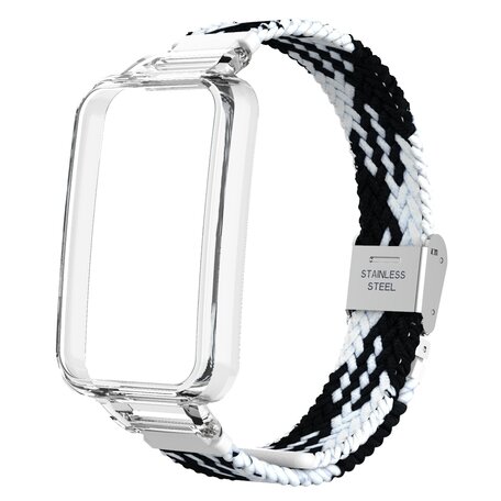 Braided nylon bandje met case - Zwart met wit - Xiaomi Smart band 7 Pro