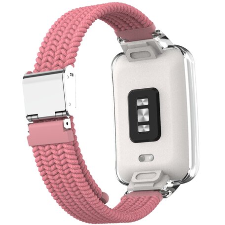 Braided nylon bandje met case - Roze - Xiaomi Smart band 7 Pro