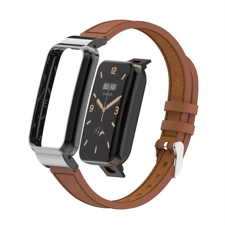 Classic leren bandje met case - Bruin - Xiaomi Smart band 7 Pro