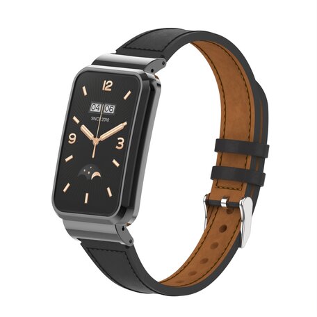 Classic leren bandje met case - Zwart - Xiaomi Smart band 7 Pro