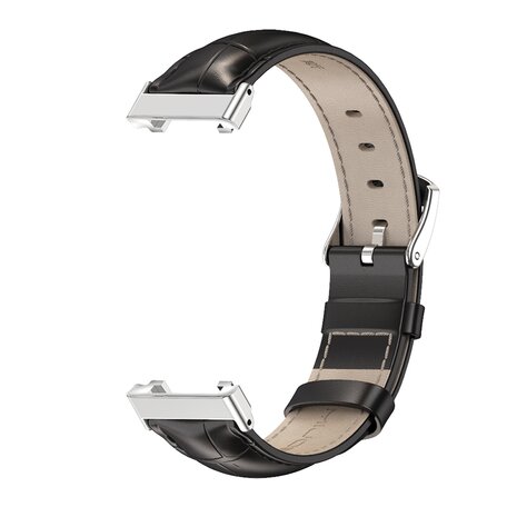 Echt leren bandje - Zwart met patroon - Xiaomi Smart band 7 Pro