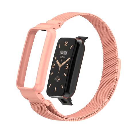 Milanese loop bandje met case - Roze - Xiaomi Smart Band 7 Pro