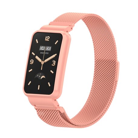 Milanese loop bandje met case - Roze - Xiaomi Smart Band 7 Pro