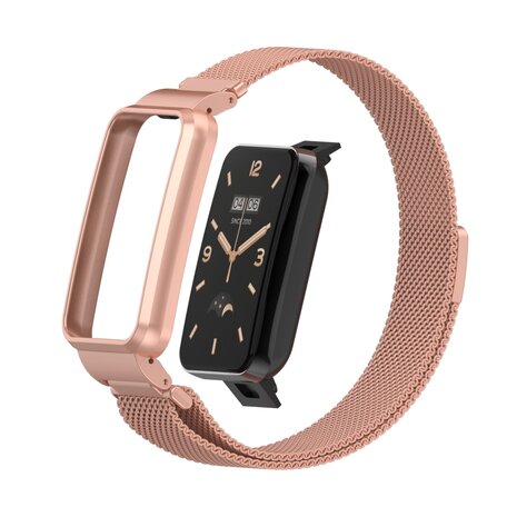 Milanese loop bandje met case - Rosé goud - Xiaomi Smart Band 7 Pro