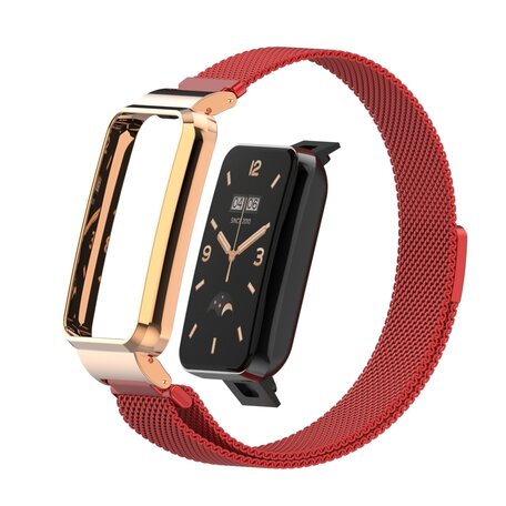 Milanese loop bandje met case - Rood - Xiaomi Smart Band 7 Pro