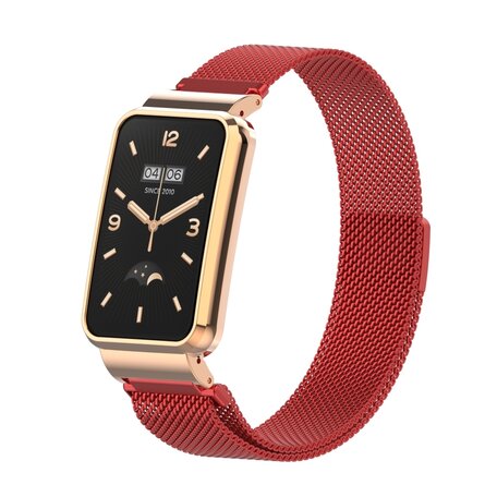 Milanese loop bandje met case - Rood - Xiaomi Smart Band 7 Pro