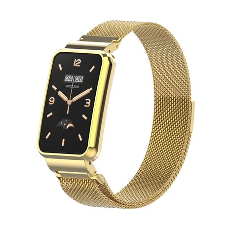 Milanese loop bandje met case - Goud - Xiaomi Smart Band 7 Pro