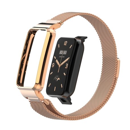 Milanese loop bandje met case - Champagne goud - Xiaomi Smart Band 7 Pro