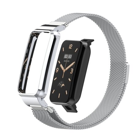 Milanese loop bandje met case - Zilver - Xiaomi Smart Band 7 Pro