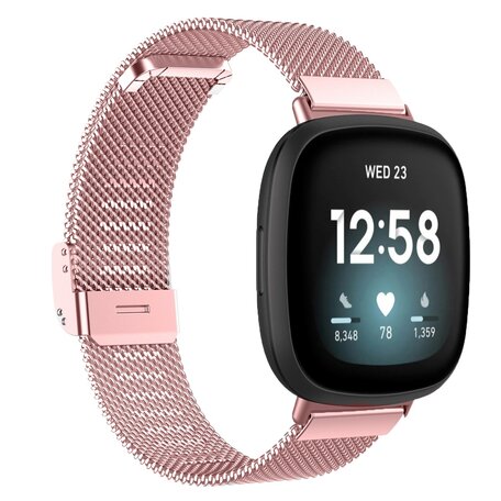 Fitbit Versa 3/4 & Sense 1/2 - Milanese bandje met klemsluiting - Rosé goud