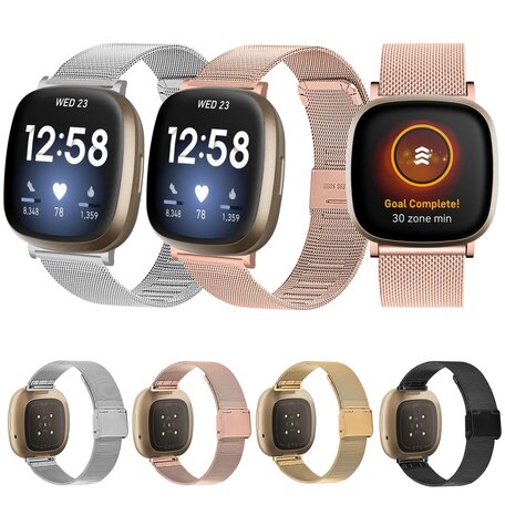 Fitbit Versa 3/4 & Sense 1/2 - Milanese bandje met klemsluiting - Rosé goud