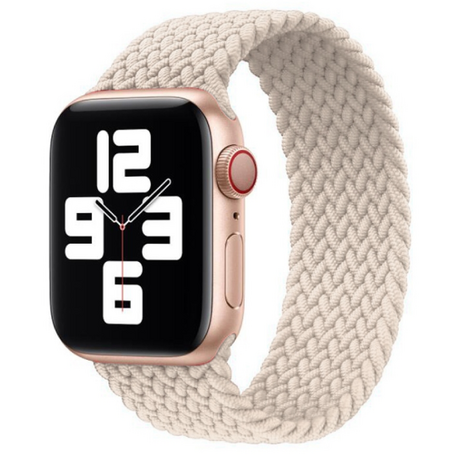 Braided Solo Loop nylon bandje - Maat: L - Sterrenlicht / Starlight - Geschikt voor Apple Watch 42mm / 44mm / 45mm / 46mm / 49mm