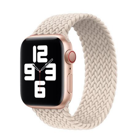 Braided Solo Loop nylon bandje - Maat: M - Sterrenlicht / Starlight - Geschikt voor Apple Watch 44mm / 45mm / 46mm / 49mm