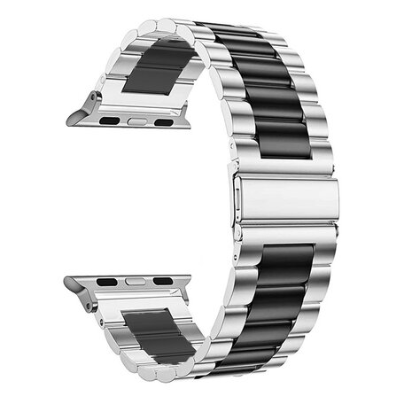 Stalen schakelband - Zilver met zwart - Geschikt voor Apple watch 44mm / 45mm / 46mm / 49mm