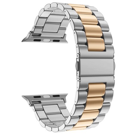 Stalen schakelband - Zilver met rosé goud - Geschikt voor Apple watch 42mm / 44mm / 45mm / 46mm / 49mm