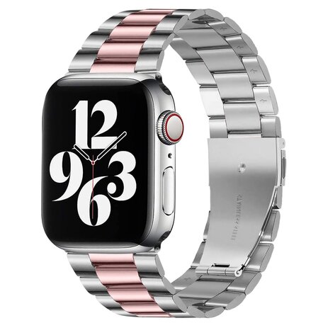 Stalen schakelband - Zilver met rosé pink - Geschikt voor Apple watch 42mm / 44mm / 45mm / 46mm / 49mm