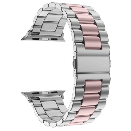 Stalen schakelband - Zilver met rosé pink - Geschikt voor Apple watch 42mm / 44mm / 45mm / 46mm / 49mm