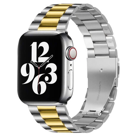 Stalen schakelband - Zilver met goud - Geschikt voor Apple watch 42mm / 44mm / 45mm / 46mm / 49mm