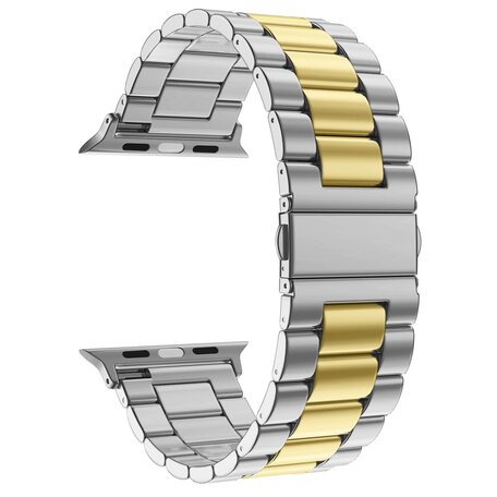 Stalen schakelband - Zilver met goud - Geschikt voor Apple watch 42mm / 44mm / 45mm / 46mm / 49mm