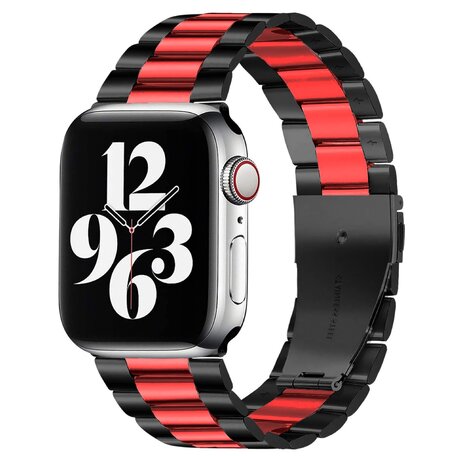 Stalen schakelband - Zwart met rood - Geschikt voor Apple watch 42mm / 44mm / 45mm / 46mm / 49mm