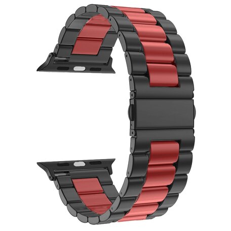 Stalen schakelband - Zwart met rood - Geschikt voor Apple watch 42mm / 44mm / 45mm / 46mm / 49mm