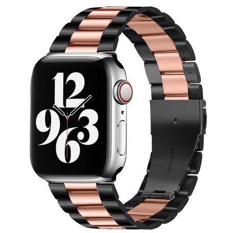 Stalen schakelband - Zwart met rosé goud - Geschikt voor Apple watch 42mm / 44mm / 45mm / 46mm / 49mm