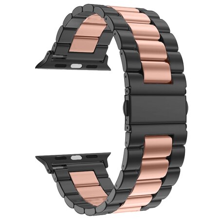 Stalen schakelband - Zwart met rosé goud - Geschikt voor Apple watch 42mm / 44mm / 45mm / 46mm / 49mm