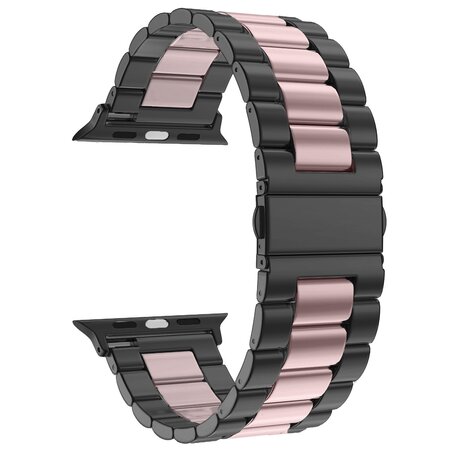 Stalen schakelband - Zwart met roze - Geschikt voor Apple watch 42mm / 44mm / 45mm / 46mm / 49mm