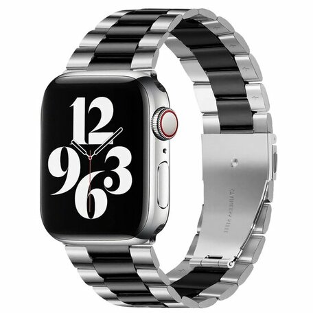 Stalen schakelband - Zilver met zwart - Geschikt voor Apple watch 38mm / 40mm / 41mm / 42mm