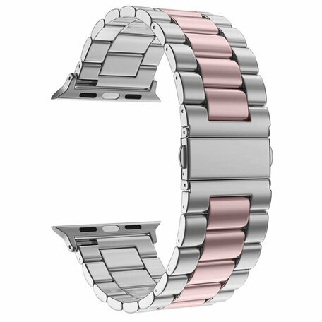 Stalen schakelband - Zilver met rosé pink - Geschikt voor Apple watch 38mm / 40mm / 41mm / 42mm