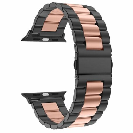 Stalen schakelband - Zwart met rosé goud - Geschikt voor Apple watch 38mm / 40mm / 41mm / 42mm