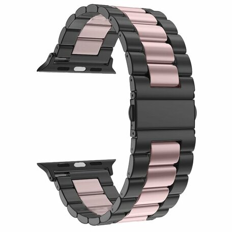 Stalen schakelband - Zwart met roze - Geschikt voor Apple watch 38mm / 40mm / 41mm / 42mm