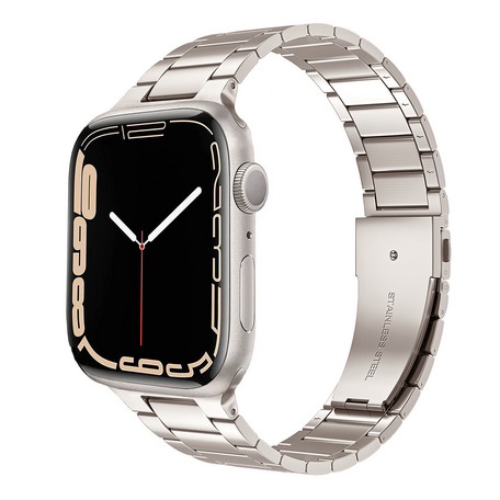 Stalen schakelband - Starlight / Sterrenlicht - Geschikt voor Apple watch 42mm / 44mm / 45mm / 46mm / 49mm