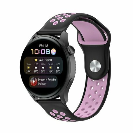 Sport Edition siliconen band - Zwart + roze - Huawei Watch GT 2 Pro / GT 3 Pro - 46mm