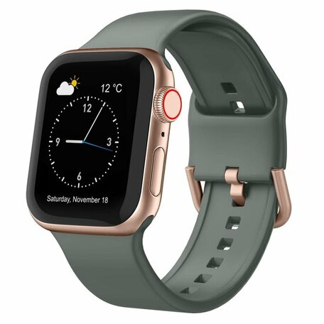 Soft siliconen bandje met gespsluiting - Olijfgroen - Geschikt voor Apple Watch 38mm / 40mm / 41mm / 42mm