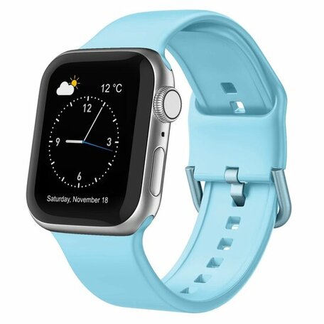 Soft siliconen bandje met gespsluiting - Lichtblauw - Geschikt voor Apple Watch 42mm / 44mm / 45mm / 46mm / 49mm