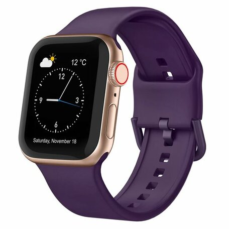 Soft siliconen bandje met gespsluiting - Donkerpaars - Geschikt voor Apple Watch 42mm / 44mm / 45mm / 46mm / 49mm