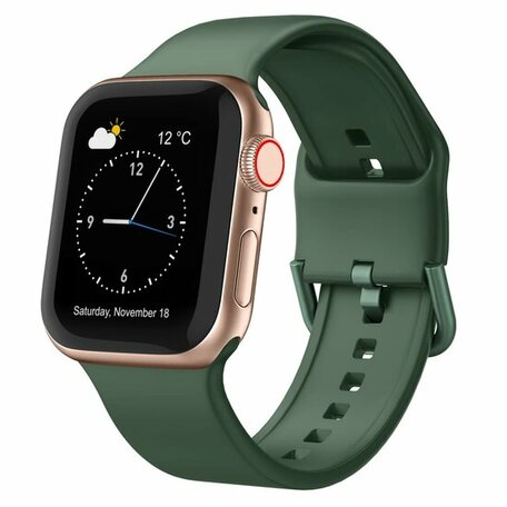 Soft siliconen bandje met gespsluiting - Dennengroen - Geschikt voor Apple Watch 42mm / 44mm / 45mm / 46mm / 49mm