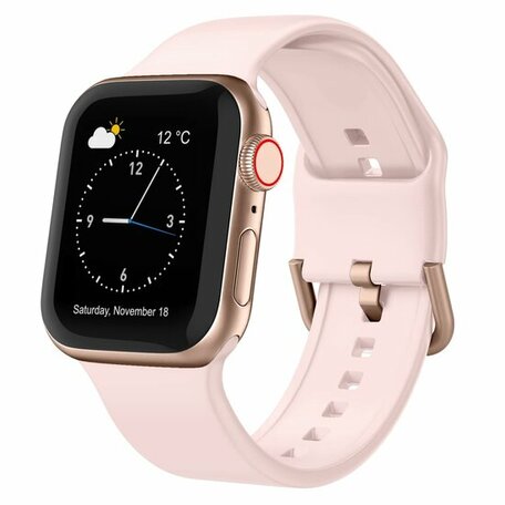 Soft siliconen bandje met gespsluiting - Lichtroze - Geschikt voor Apple Watch 42mm / 44mm / 45mm / 46mm / 49mm