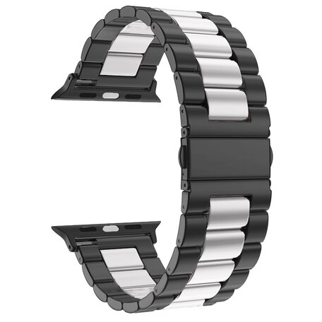 Stalen schakelband - Zwart met zilver - Geschikt voor Apple watch 38mm / 40mm / 41mm / 42mm