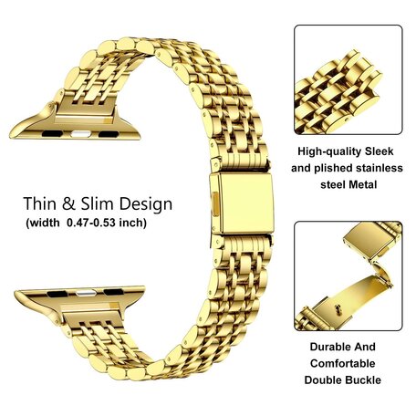 Stalen slim fit band - Goud - Geschikt voor Apple watch 38mm / 40mm / 41mm / 42mm