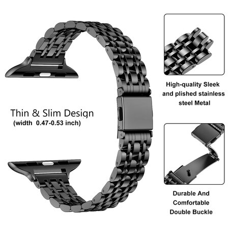 Stalen slim fit band - Zwart - Geschikt voor Apple watch 38mm / 40mm / 41mm / 42mm