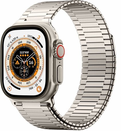 Magnetische stalen band - Zeer sterke magneet - Titanium kleur - Geschikt voor Apple Watch 44mm / 45mm / 46mm / 49mm